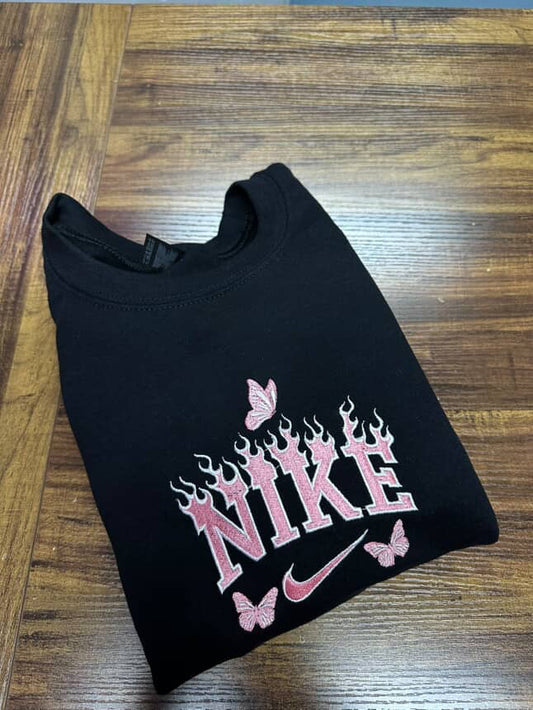 Pink Flames Embroidered Crewneck