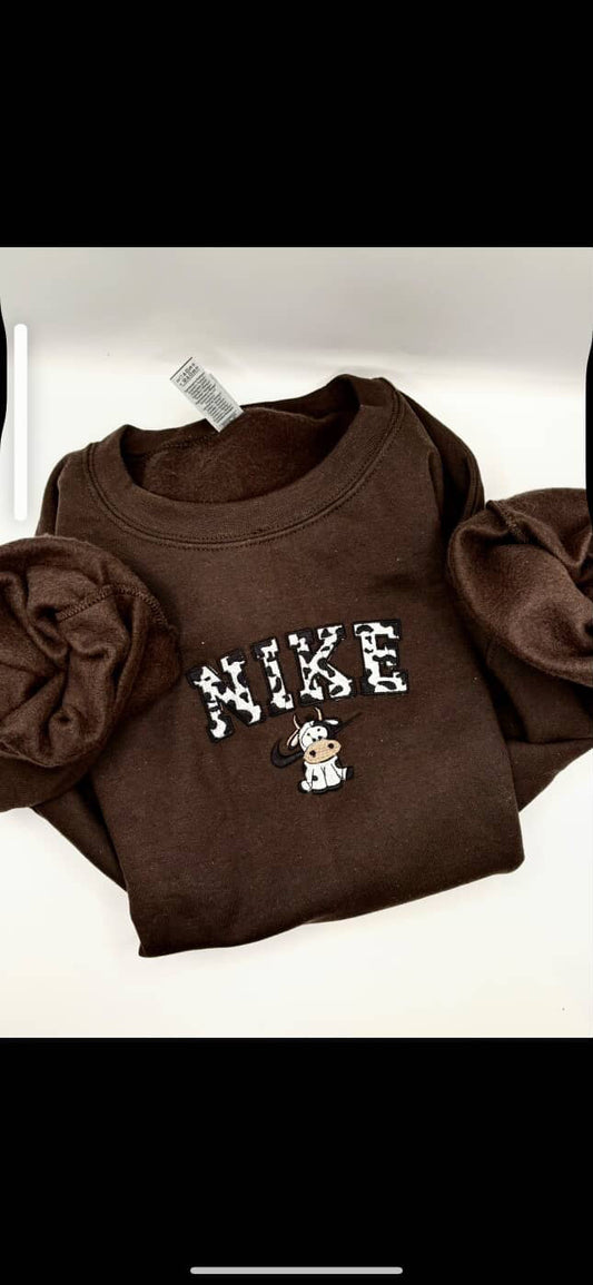 Cute Cow Embroidered Crewneck